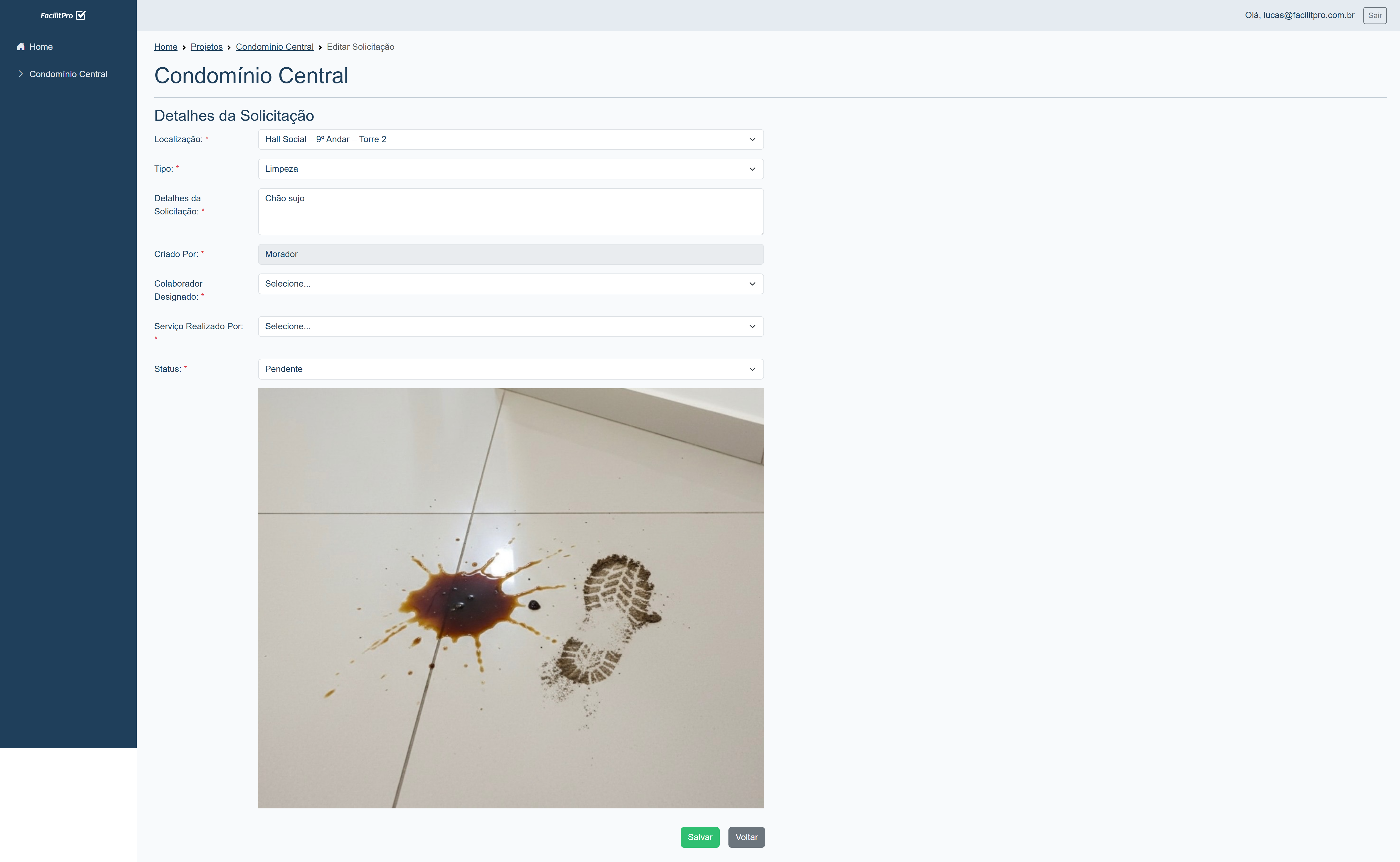 Tela: Detalhe da Solicitação
