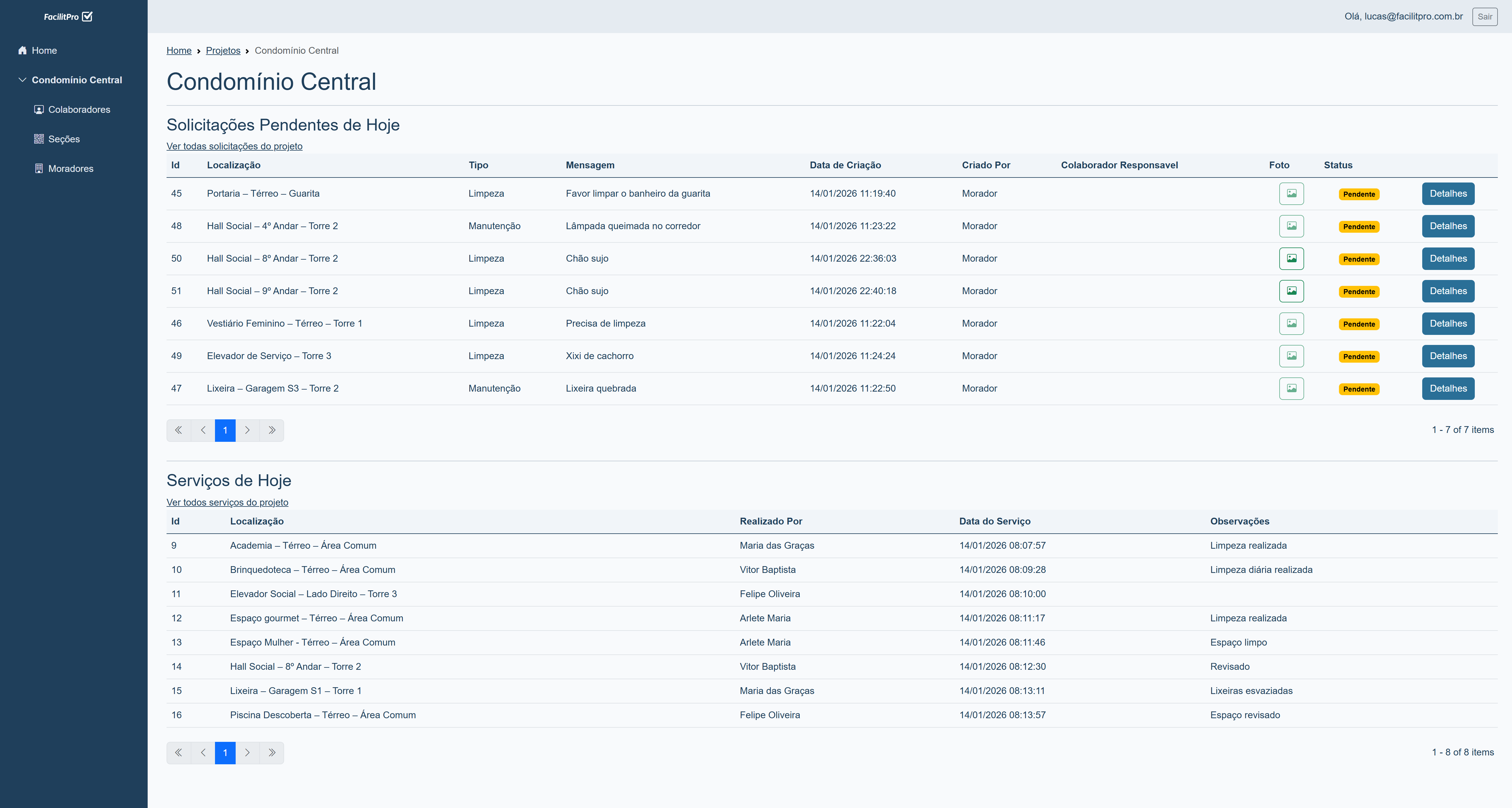Tela: Home (Solicitações e Serviços)